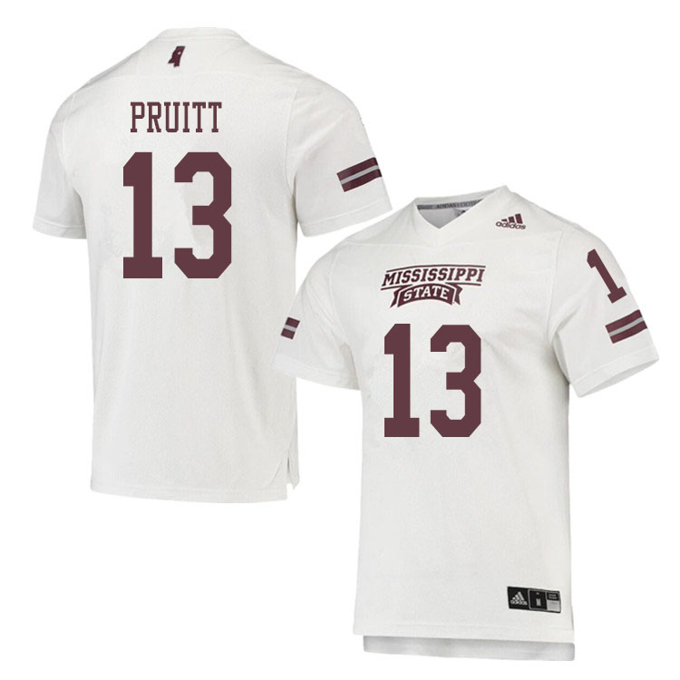 Men #13 Kyziah Pruitt Mississippi State Bulldogs College Football Jerseys Sale-White